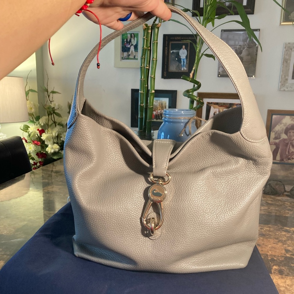 Dooney & Bourke Gray Leather Purse with Reversible Clip